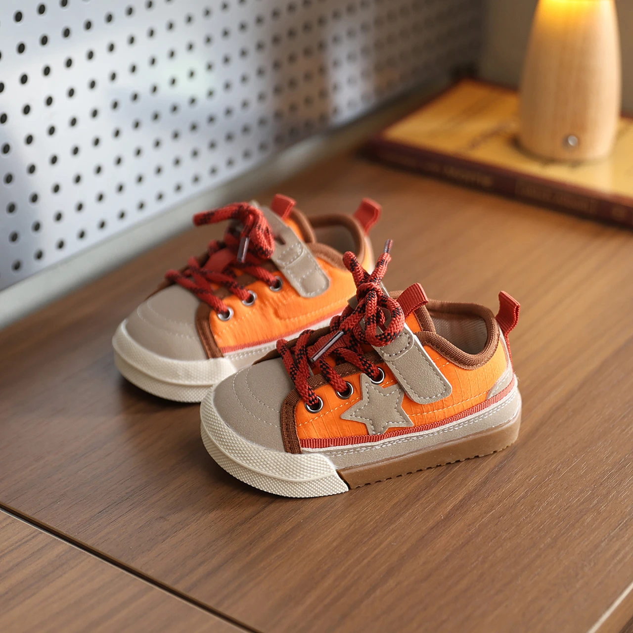 Baby Star Print Casual First‑Walk Sneakers Anti‑Slip Soft Sole Toddler Shoes with Adjustable Strap