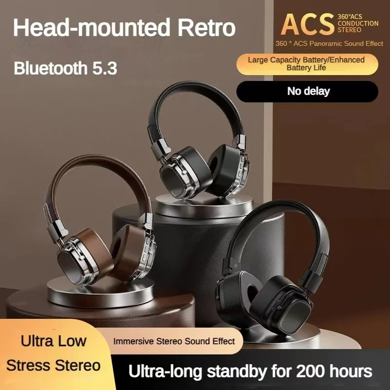 NEWMSNR Retro HIFI Stereo Sounds Auf Ohr Kopfhörer Drahtlose Bluetooth Headsets Sport Gamer Kopfhörer Für iphone Noise Reduction
