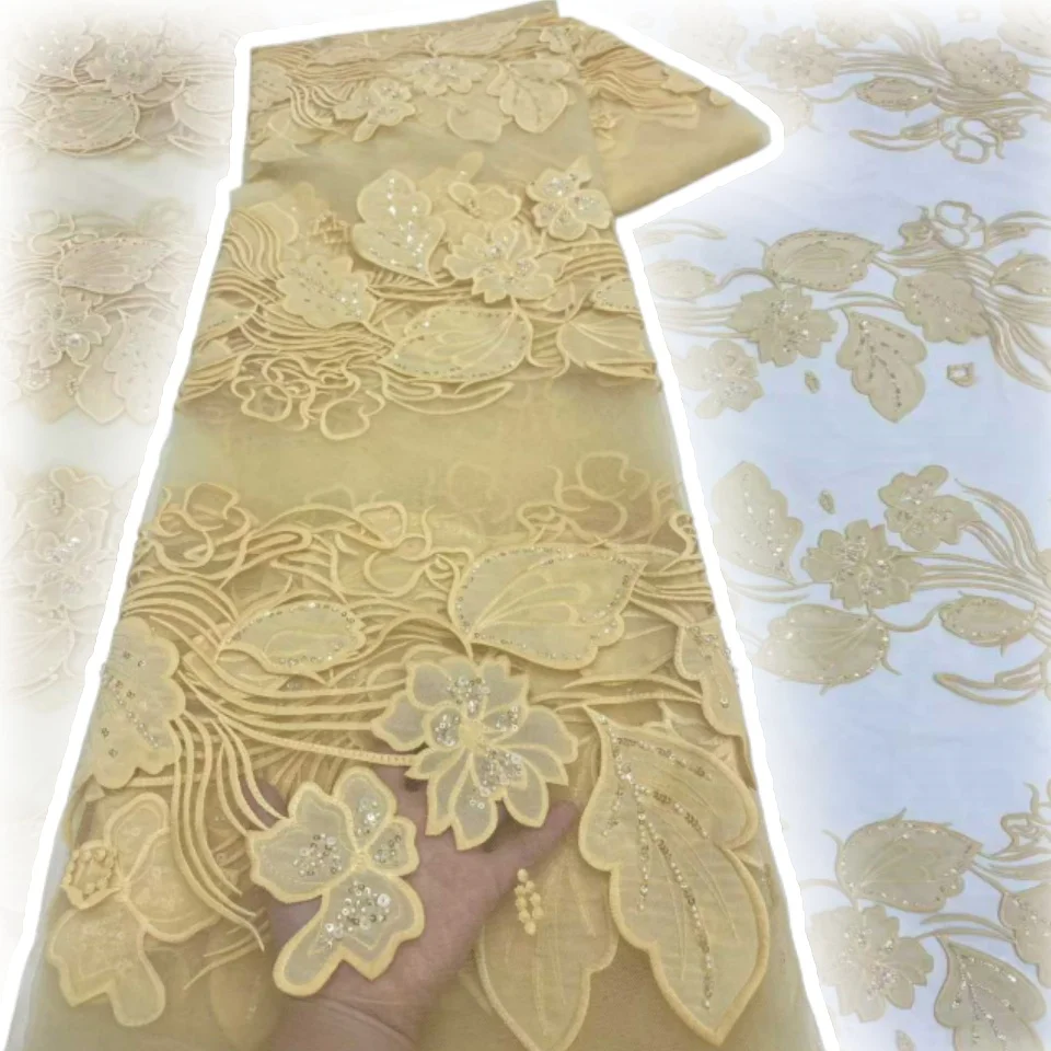 

Белая африканская кружевная ткань 2025 года, высокое качество, 5 ярдов, Лидер продаж, роскошная тюлевая ткань с вышивкой, женские платья, материал для шитья TP1511