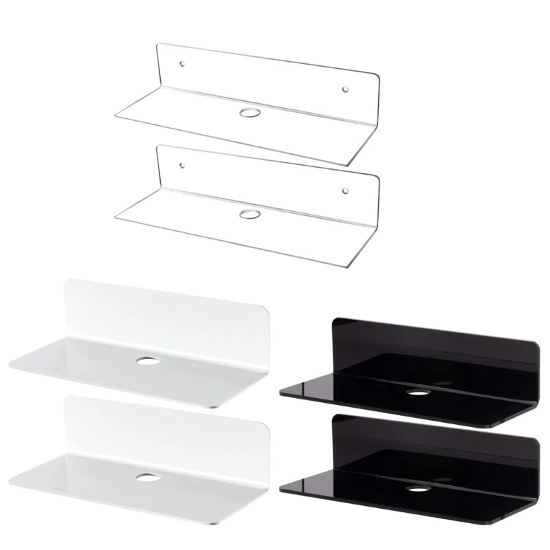 

Clear Acrylic Floating Shelves Adhesive Display Shelf with Cable Clips Floating Stylish Storage Rack for Living Room