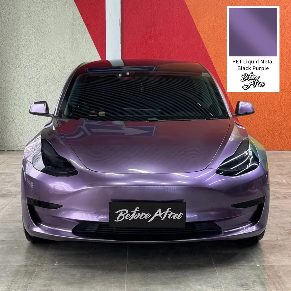 

Пленка для оклейки авто PET Liquid Metal Black Purple, глянцевая, меняющая цвет, декоративная, для декоративной оклейки автомобиля