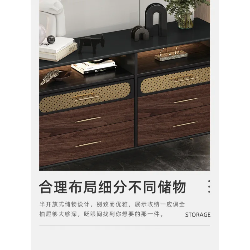 خزانة صدر إيطالية فاخرة وخفيفة لغرفة المعيشة وخزانة تلفزيون من القرون الوسطى وغرفة نوم بسيطة من خشب الجوز #4