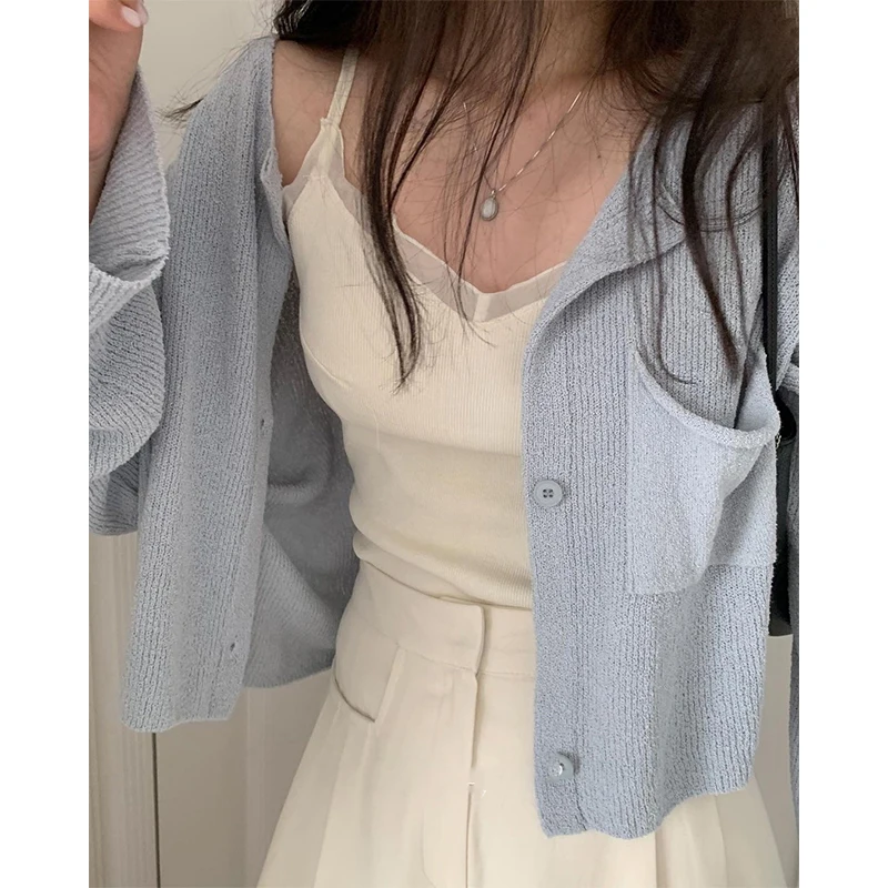 Sweet Sle Dongdaemun-cárdigan de primavera para mujer, chaleco informal de punto con escote en V y tirantes de madera, diseño informal