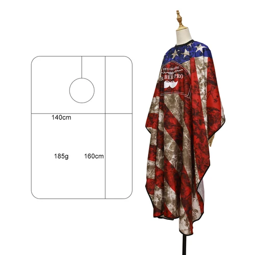 Imagen 2 del producto Delantal de peluquería con diseño de bandera nacional Retro, capas de peluquería, vestido de peluquería impermeable, tela para corte de pelo con escote a presión