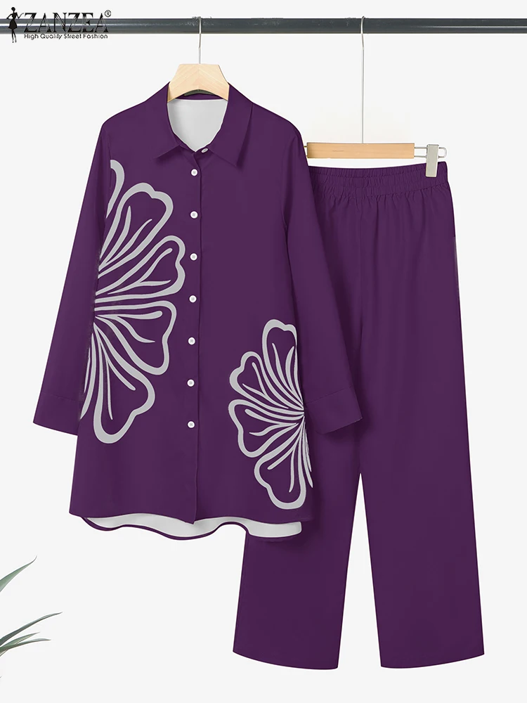 Bedruckte Hosen-Sets für Damen, modisch, 3/4-Ärmel, Tops, knöchellange Hosen, lässig, Büro, Damen-Outfits, passende Sets, ZANZEA 2025, Herbst