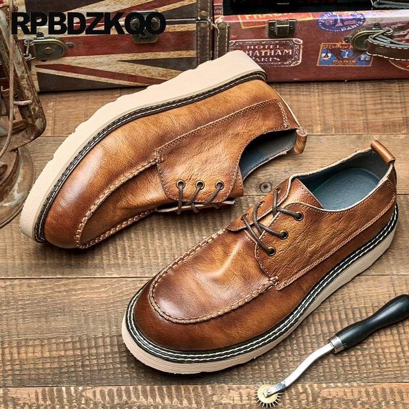 

Brush Slip Resistant Work Flats Real Leather Cow Casual Shoes Oxfords Lace Up Round Toe Goodyear Welted Brown Derby Men Durable