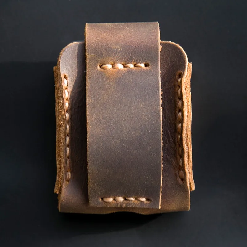 Hand-stitched  Cowhide Leather Protective Sleeve Lighter Holster for Zipp Lighter Cover Custom Handmade Slow Production