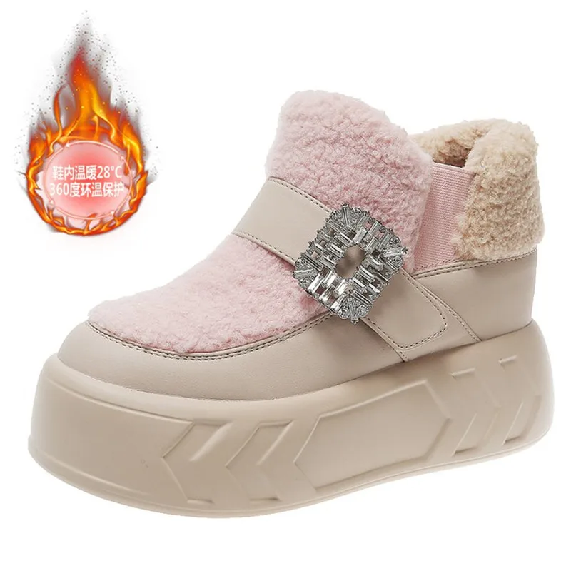 

НОВЫЕ шерстяные ботинки с высоким берцем на толстой подошве, женские зимние ботинки 2026, утепленная флисовая теплая повседневная обувь с внутренней подъемой, Botas De Mujer