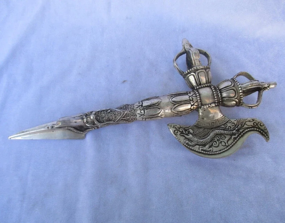 Collectible Old Handwork Tibet silver Buddhist Sword /Ritual Dagger statue from tibetan ,Long 12inch