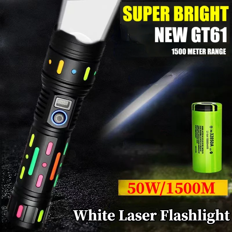 

High Power Long Range LED Flashlight with Fluorescent Film Powerful Zoomable Outdoor Tactical Torch with Power Display