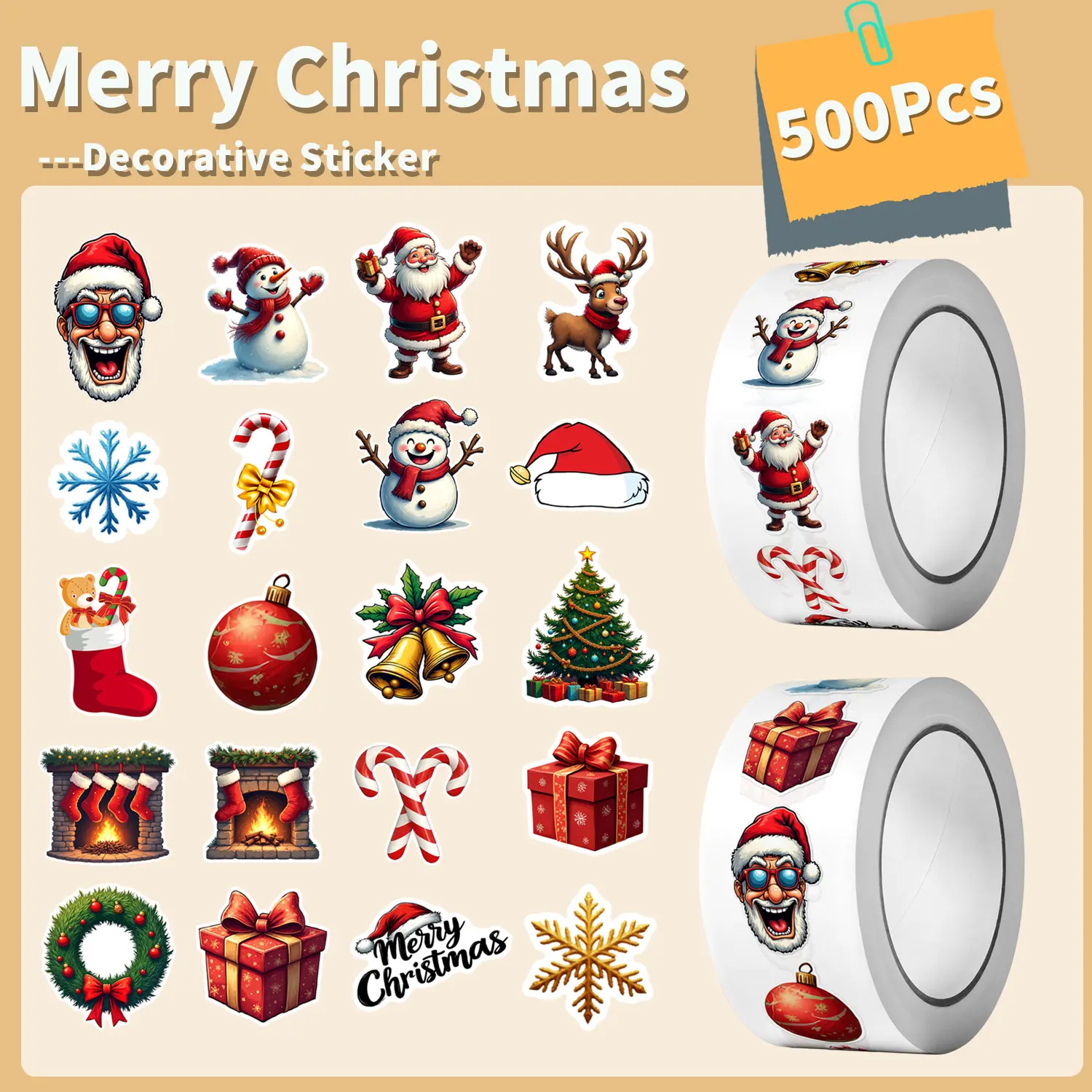 

1Roll(500Pcs)10 Irregular Classic Christmas Stickers 2.5cm/1'' DlY Craft Decoration Festival Sealing Scrapbook Gift Labels