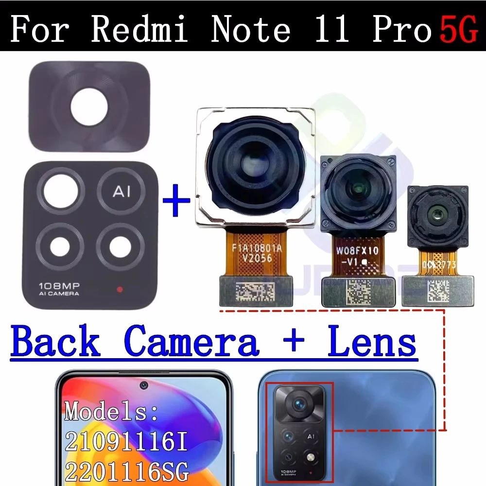 Front Rear Camera Flex Cable For Xiaomi Redmi Note 11 Pro 5G Frontal Selfie Back Facing Main Backside Camera Glass Lens
