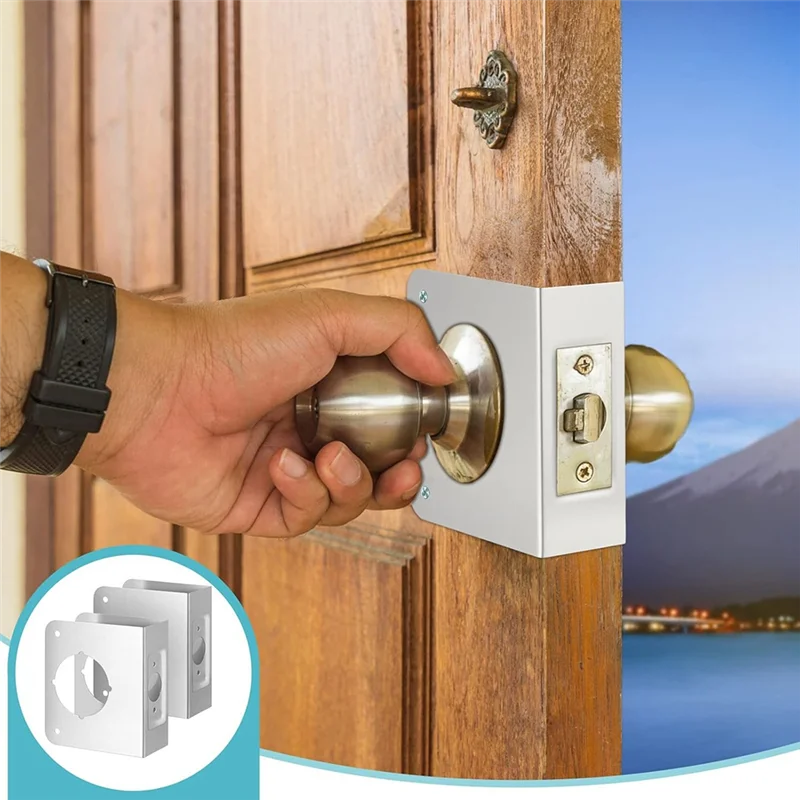 ABJI-Door Reinforcement Plate Locking 2-1/8 Inch Single Hole 2-3/8 Inch Back Plate Hole Door Reinforcement Repair Home