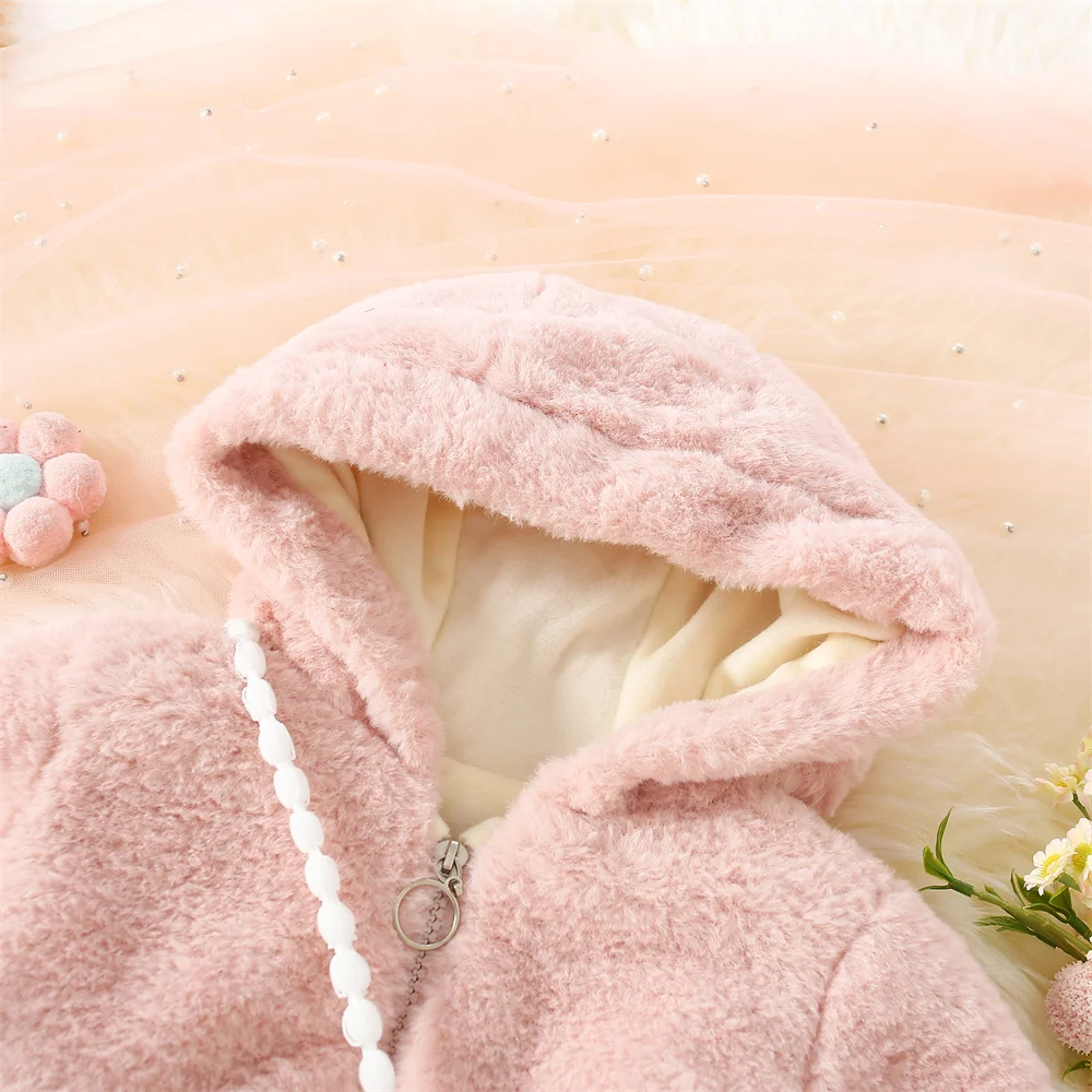 Winter Newborn Girls Long Sleeve Fur Cotton Coat Hooded Thickened Baby Coat Children\'s Fashion Baby Clothing Free Bag