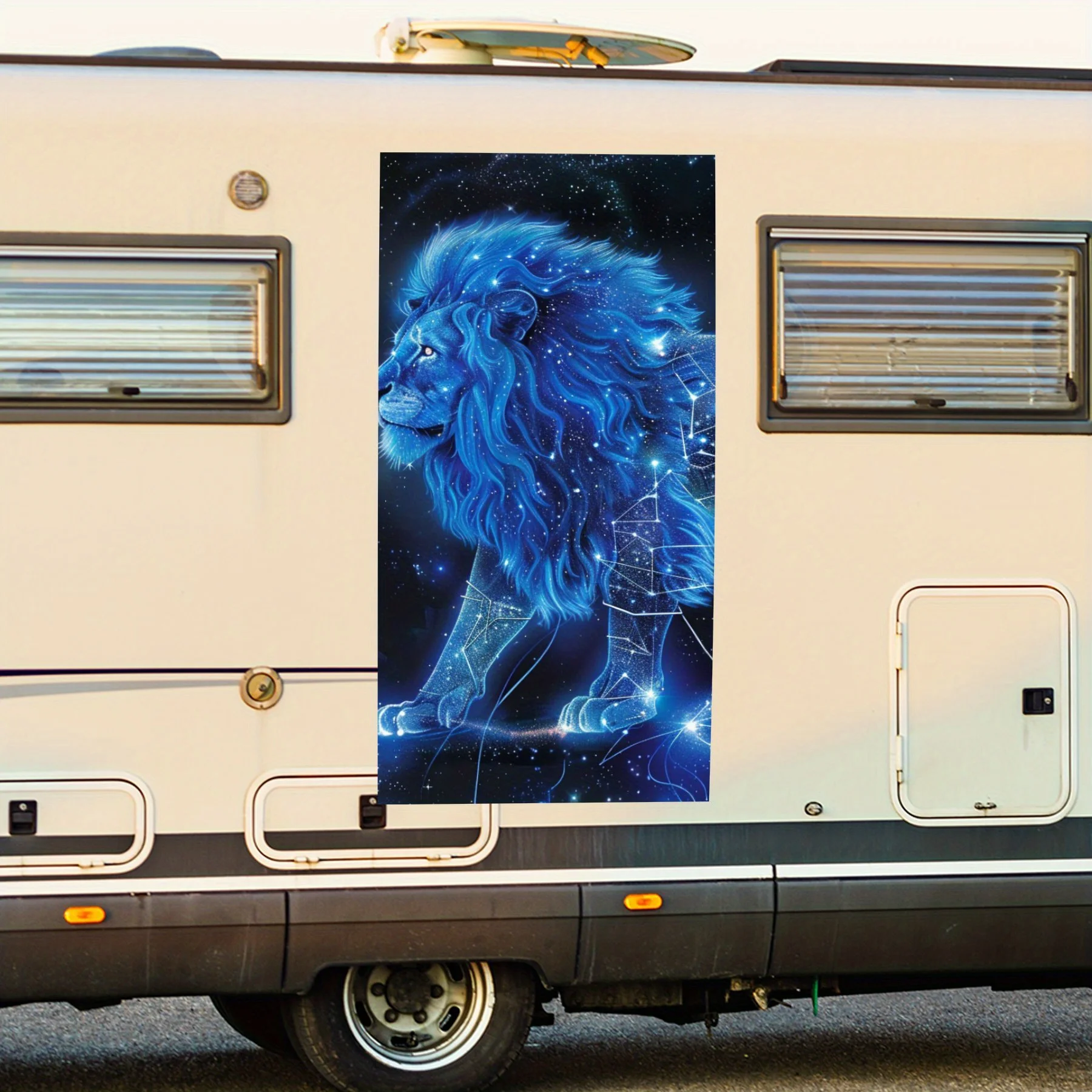 

Виниловая наклейка «Космический синий лев» для двери автомобиля на колесах, водонепроницаемые самоклеящиеся виниловые наклейки, защита автомобиля C