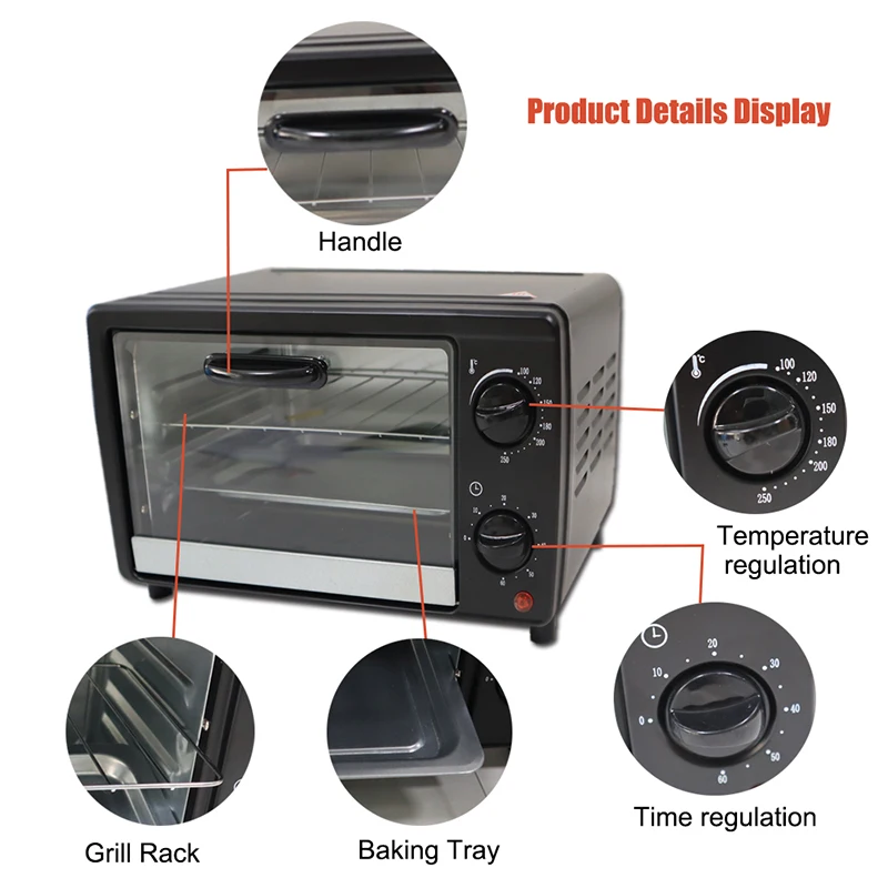 800W 13L Electric Oven Multifunctional Household Toaster Double Layers Oven Durable Grill Baking/Dried Fruit/Barbecue