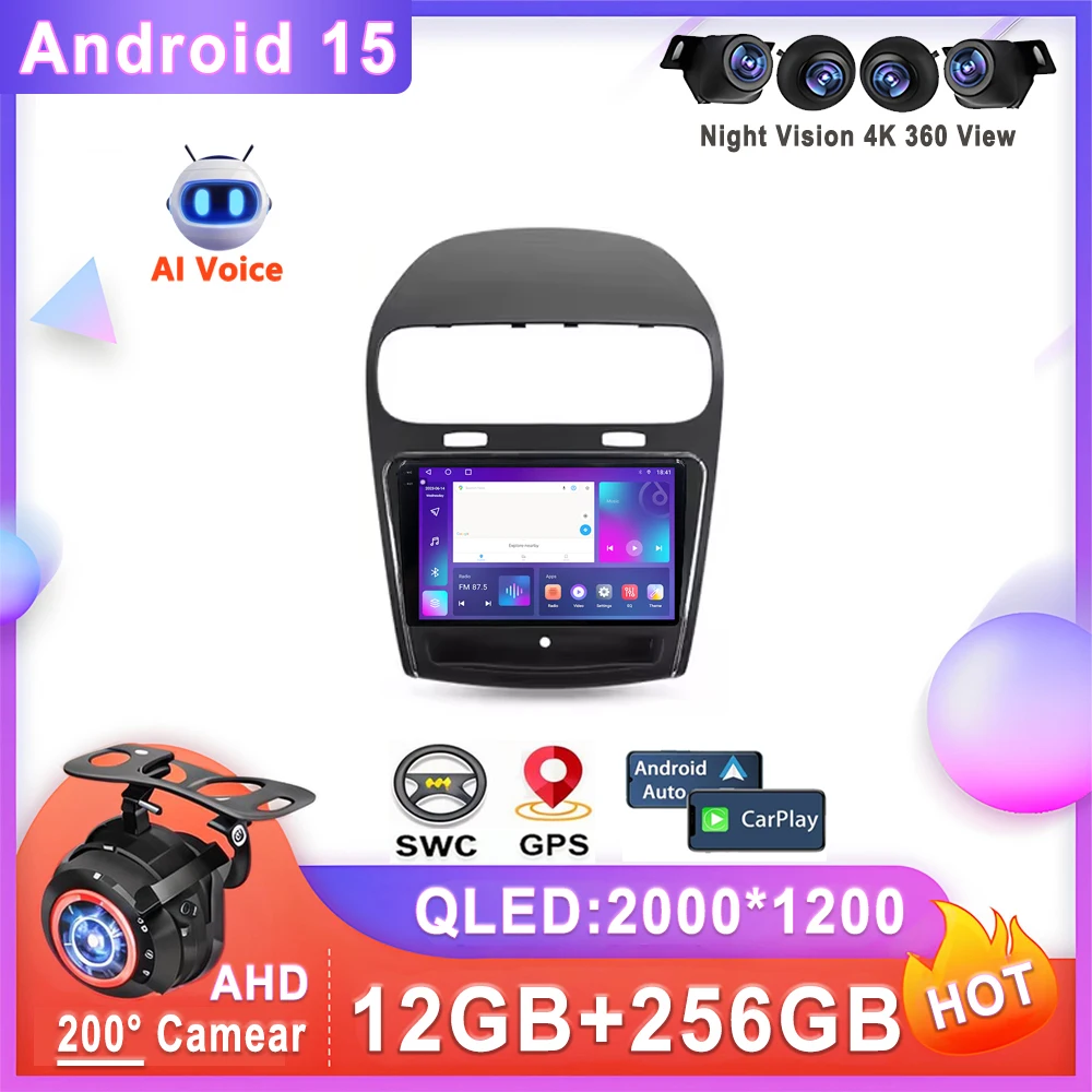 Android 15 Auto Radio para Dodge Journey JC 2011 - 2020 No 2din DVD reproductor Multimedia unidad principal estéreo pantalla QLED 2K 5G HDR BT