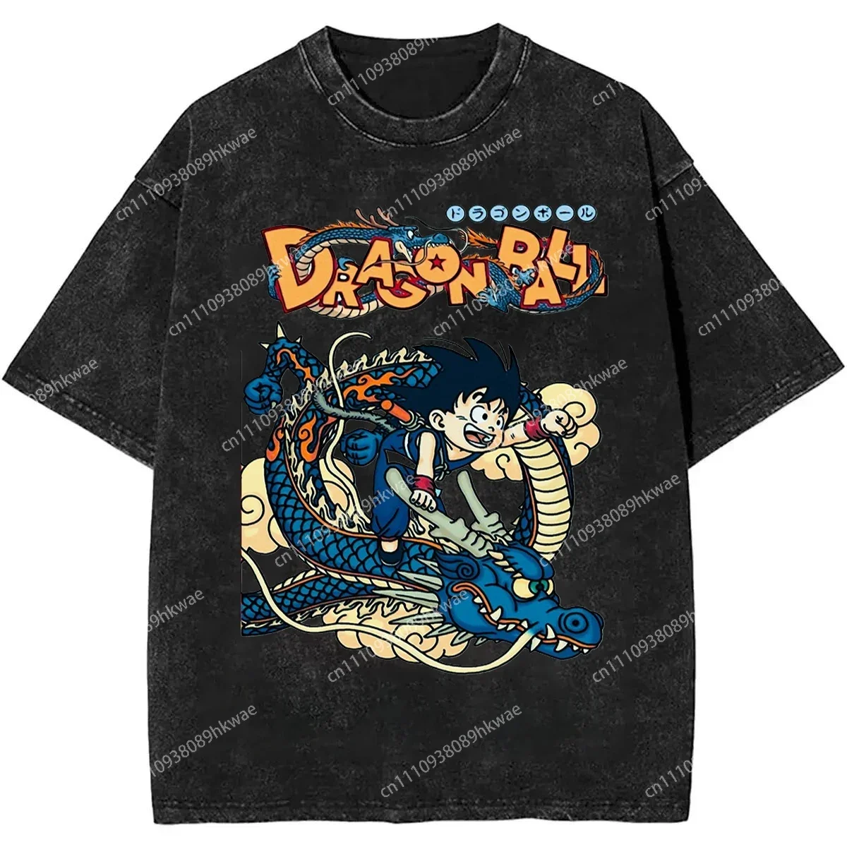 Футболка с логотипом Goku Kanji Go, Dragon Ball Z, аниме, мужская, винтажная, с эффектом кислотной стирки, оверсайз, хлопковая, уличная одежда, минималистичный дизайн, графические принты