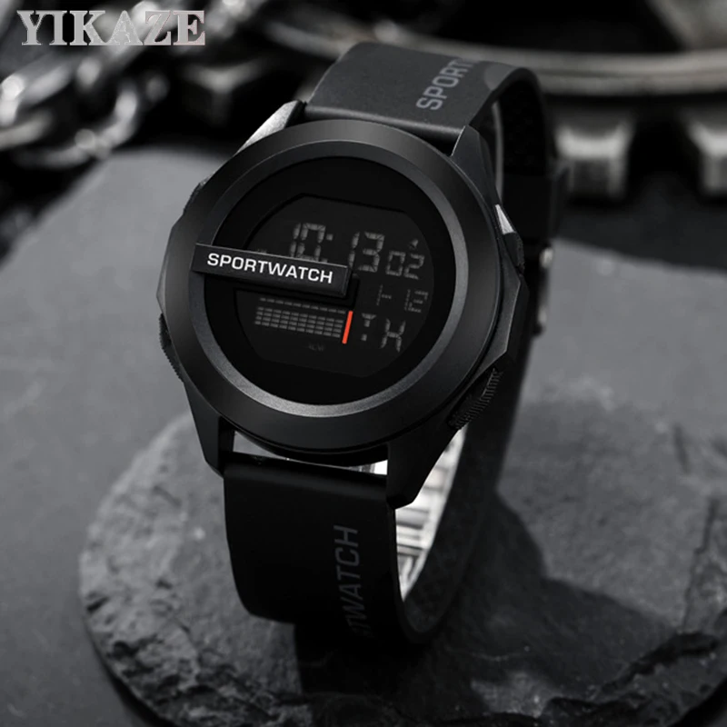 YIKAZE Men Sport LED Watches Military Men Digital Clock Multi-Functional Rubber Man Fitnes Athlete Timekeeping Electronic Watch