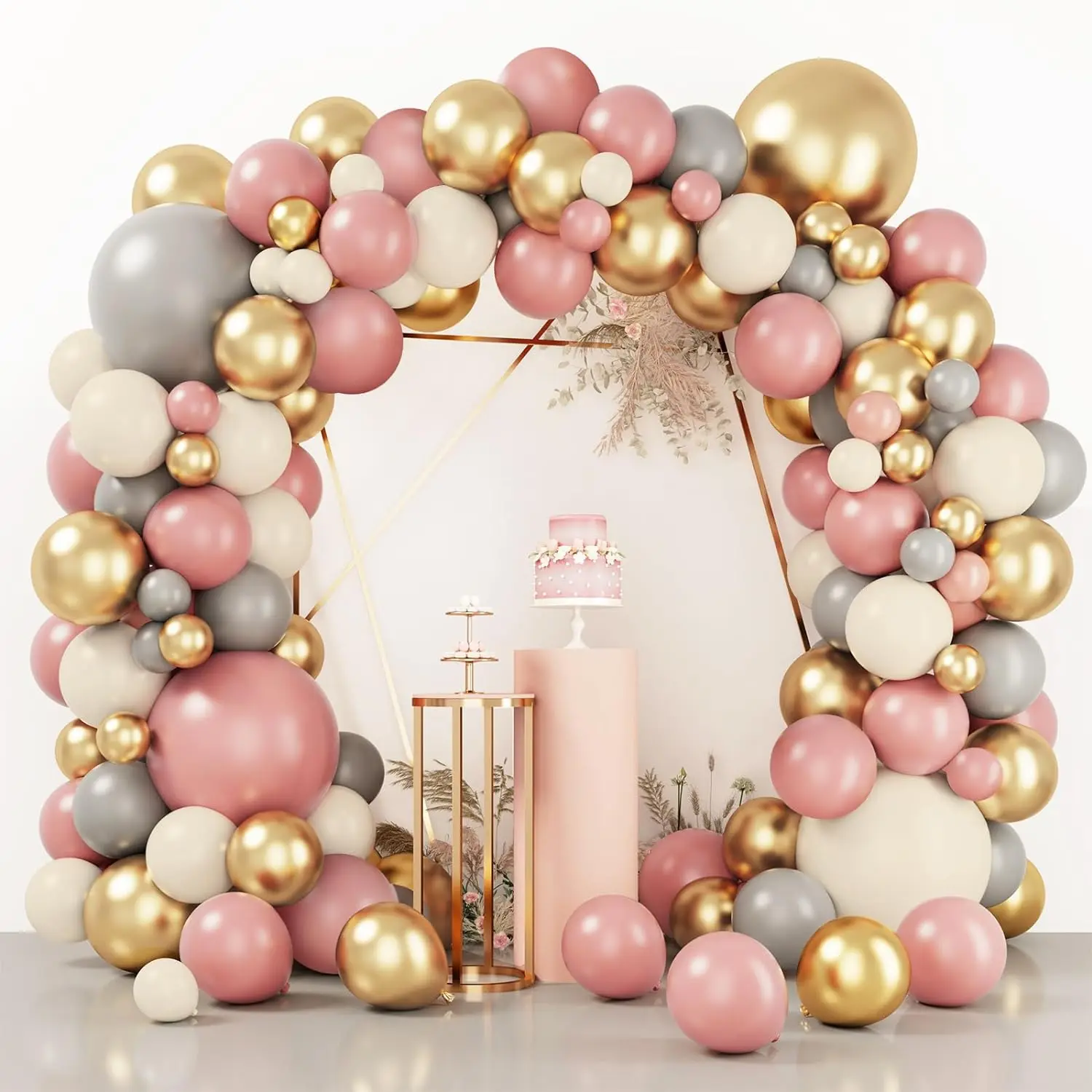 108-teiliges goldenes Retro-Pink-Latex-Ballon-Set, geeignet für Geburtstagsfeiern, Hochzeiten, Valentinstag-Party-Dekoration