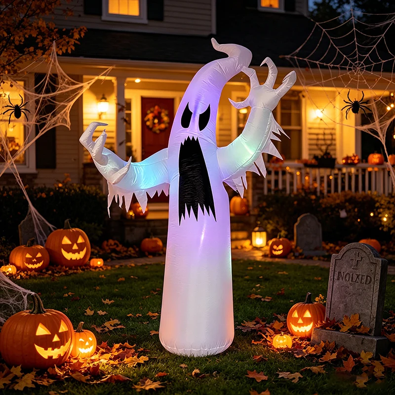 Halloween Inflatable Model Decoration, Screaming Ghost with Colorful Lights, Suitable for Indoor and Outdoor Use in Gardens and Courtyards, Waterproof and Durable Material, Equipped with a Blower Accessory