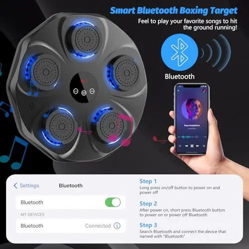 Music Boxing Machine with Boxing Gloves, Wall Mounted Smart Bluetooth Music Boxing Trainer, Electronic Boxing Target Workout