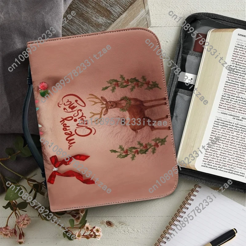 غطاء جلدي بتصميم موضوع عيد الميلاد المجيد للنساء، حقيبة تخزين خفيفة الوزن لحماية الكتاب المقدس الكنيسي، هدية جيدة #4