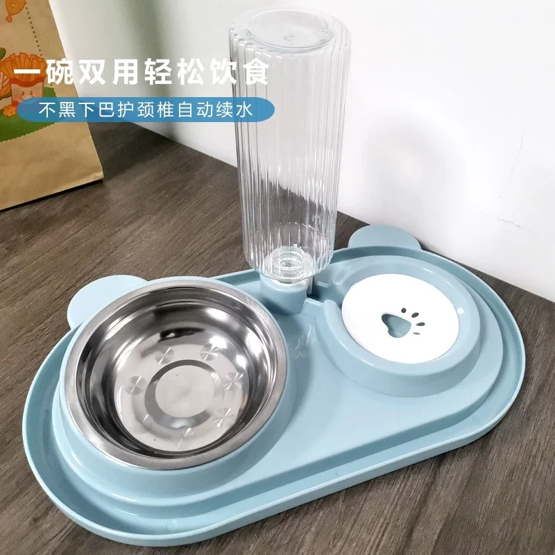 Double Bowl Automatic Drinking  Cat  Dog Universal 2-in-1 Rice Bowl Dog Feeder Chin to eat