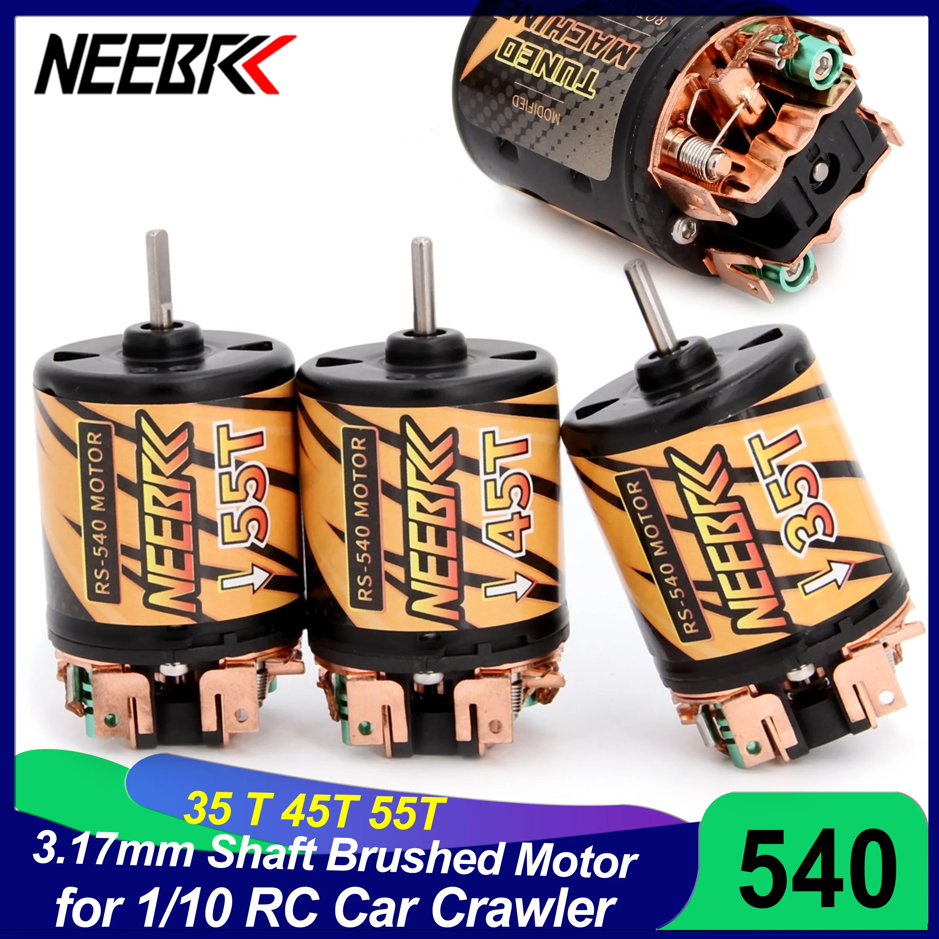 

NEEBRC 540 35T 45T 55T 3-Slot Brushed Motor 3.17mm Shaft for 1/10 RC Car Crawler Axial SCX10 90046 Traxxas TRX4 MST Slash TRX6