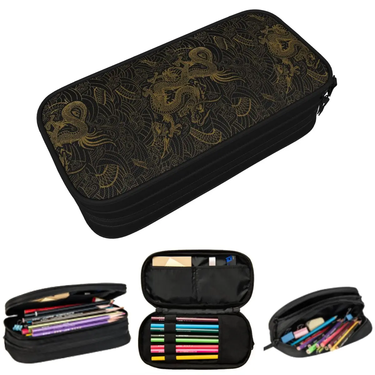 Japanese Golden Dragon Pattern Pencil Case for Boys Girls Gifts Pen Box Pencil Bag Stationery Supplies Pen Holder Bag