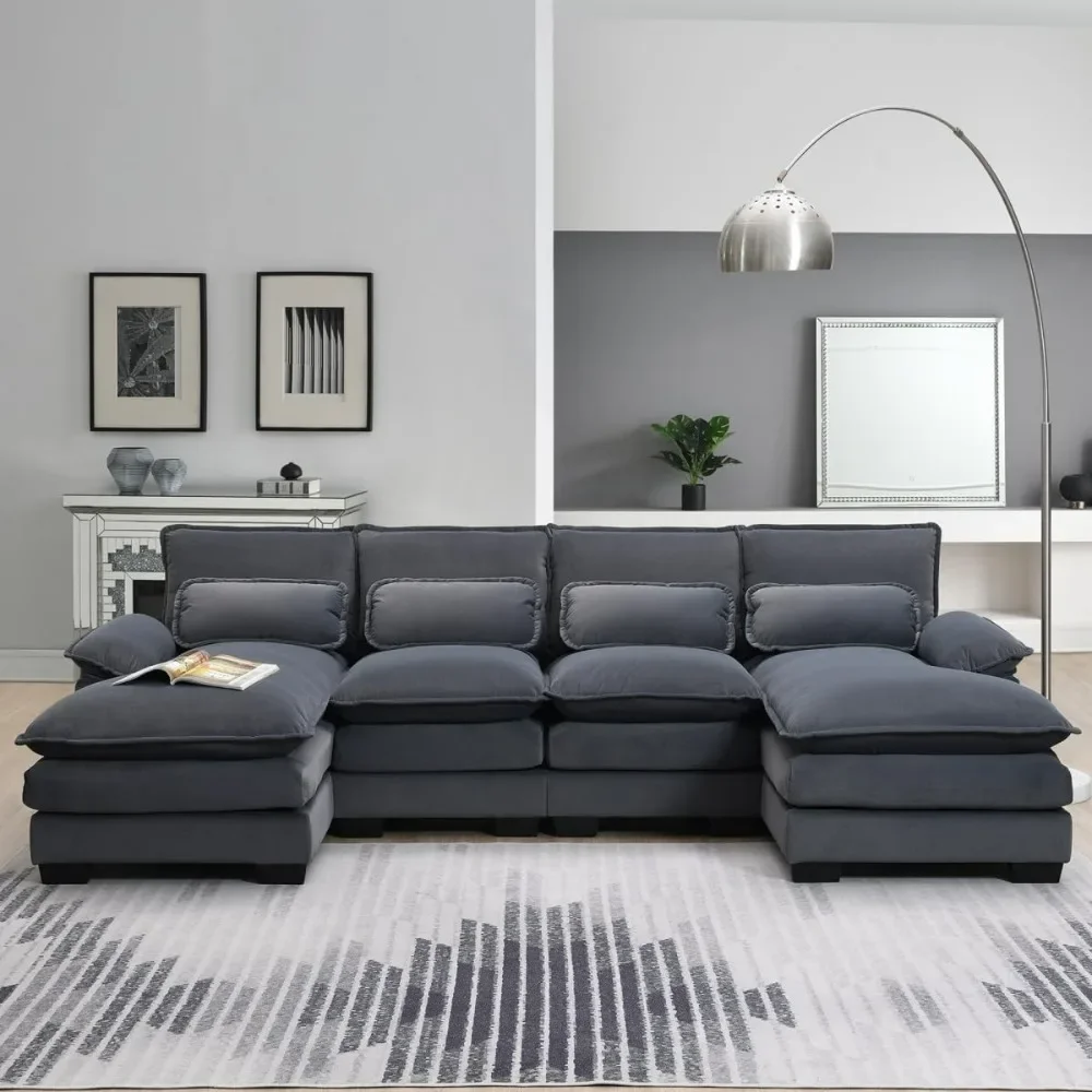 

109.8" U-Shaped Modular Sofa with Waist Pillows,6-seat Upholstered Symmetrical Sofa,Sleeper Sofa Couch with Chaise Lounge, Sofas