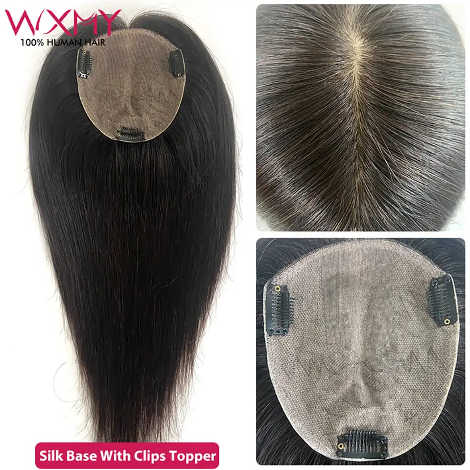 Silk Base Straight Hair Toppers Natural Looking Remy Human Hair Topper With Clips Breathable Hairpieces Systems