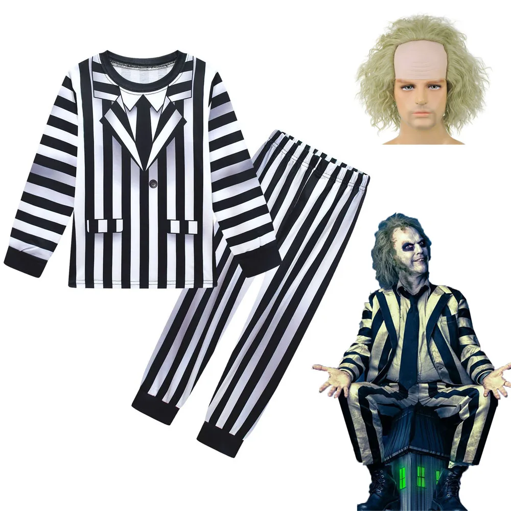 Halloween B-Beetlejuice 2 Children\'s Clothing Cosplay Costume Underworld Mage BBeetleJuiceS Cosplay Wig Set Performance Costume