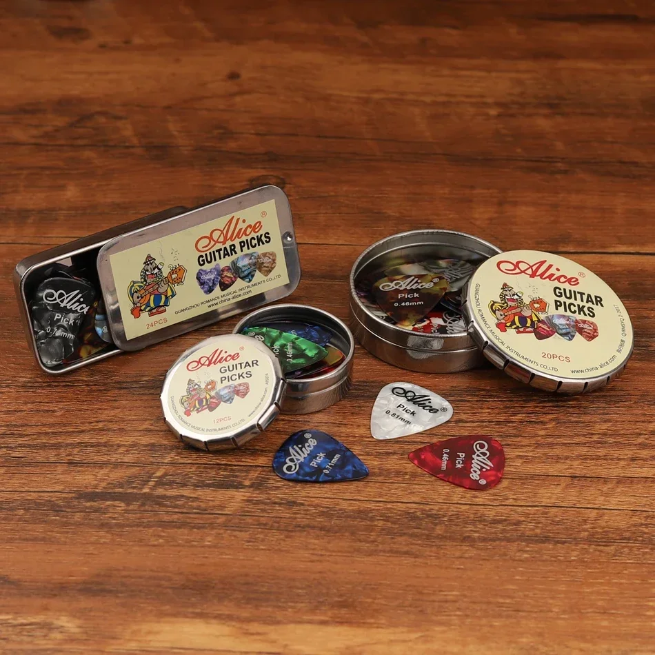 Alice 24/20/12 Pcs Acoustic Electric Guitar Picks Plectrums Celluloid with Metal Picks Collection Box Case