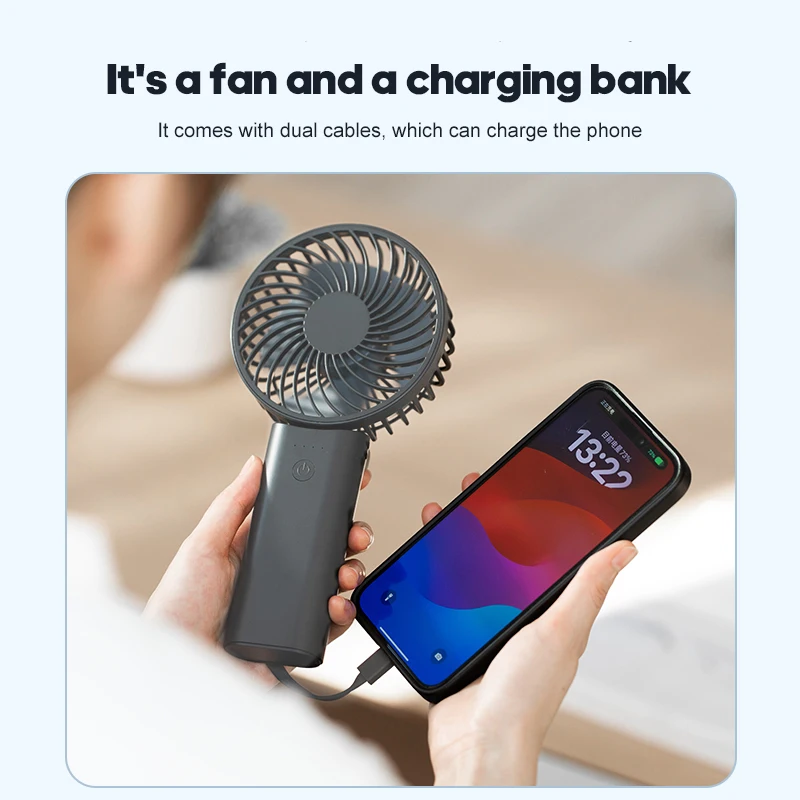 مراوح يدوية دائرية قابلة لإعادة الشحن وتبريد خارجي بقدرة 5200 مللي أمبير في الساعة، مروحة كهربائية صغيرة محمولة مع بنك طاقة