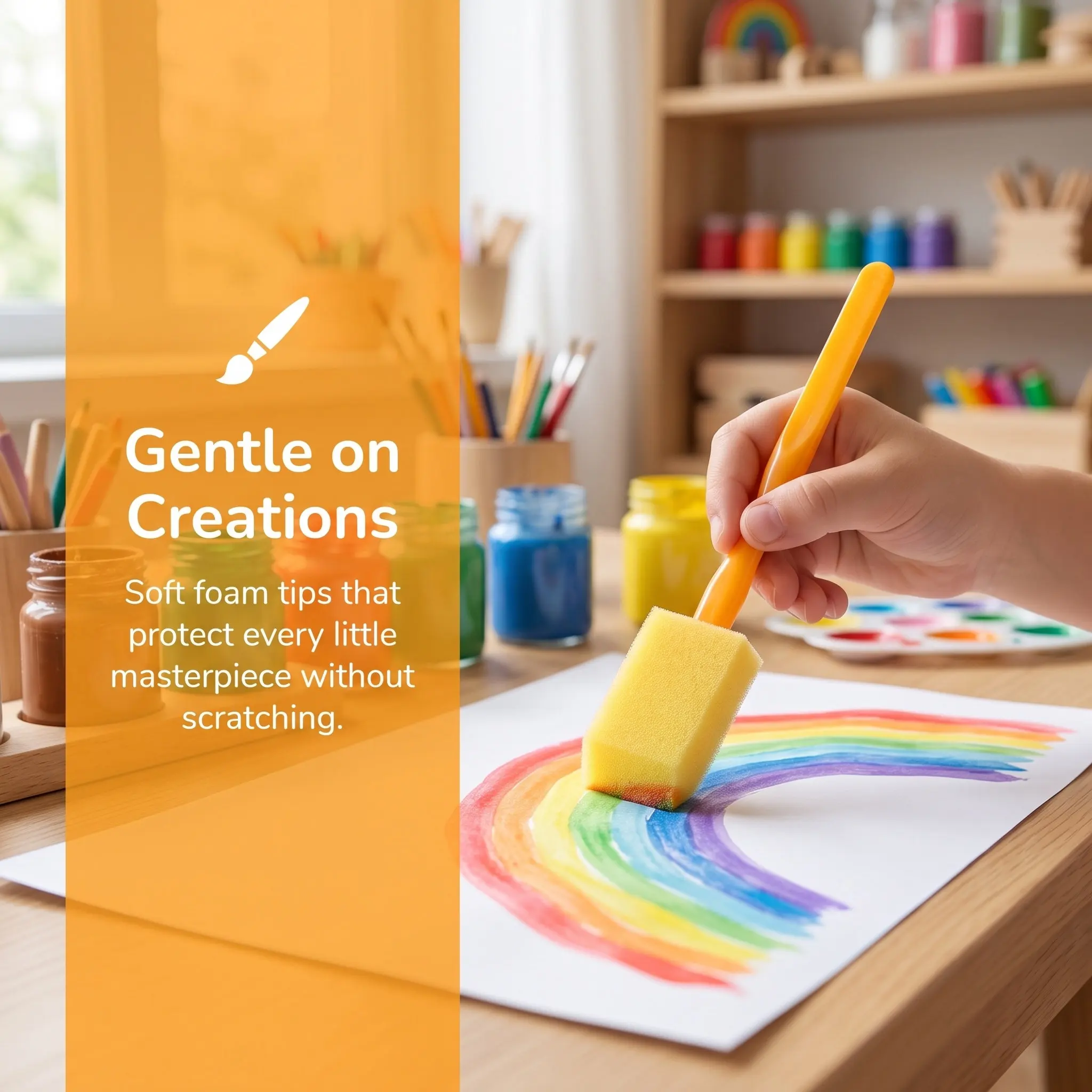 20Pcs Children Sponge Paint Brushes Comfortable Plastic Handle Non-Slip Easy Grip for Arts Crafts DIY Canvas Wood Painting Tools
