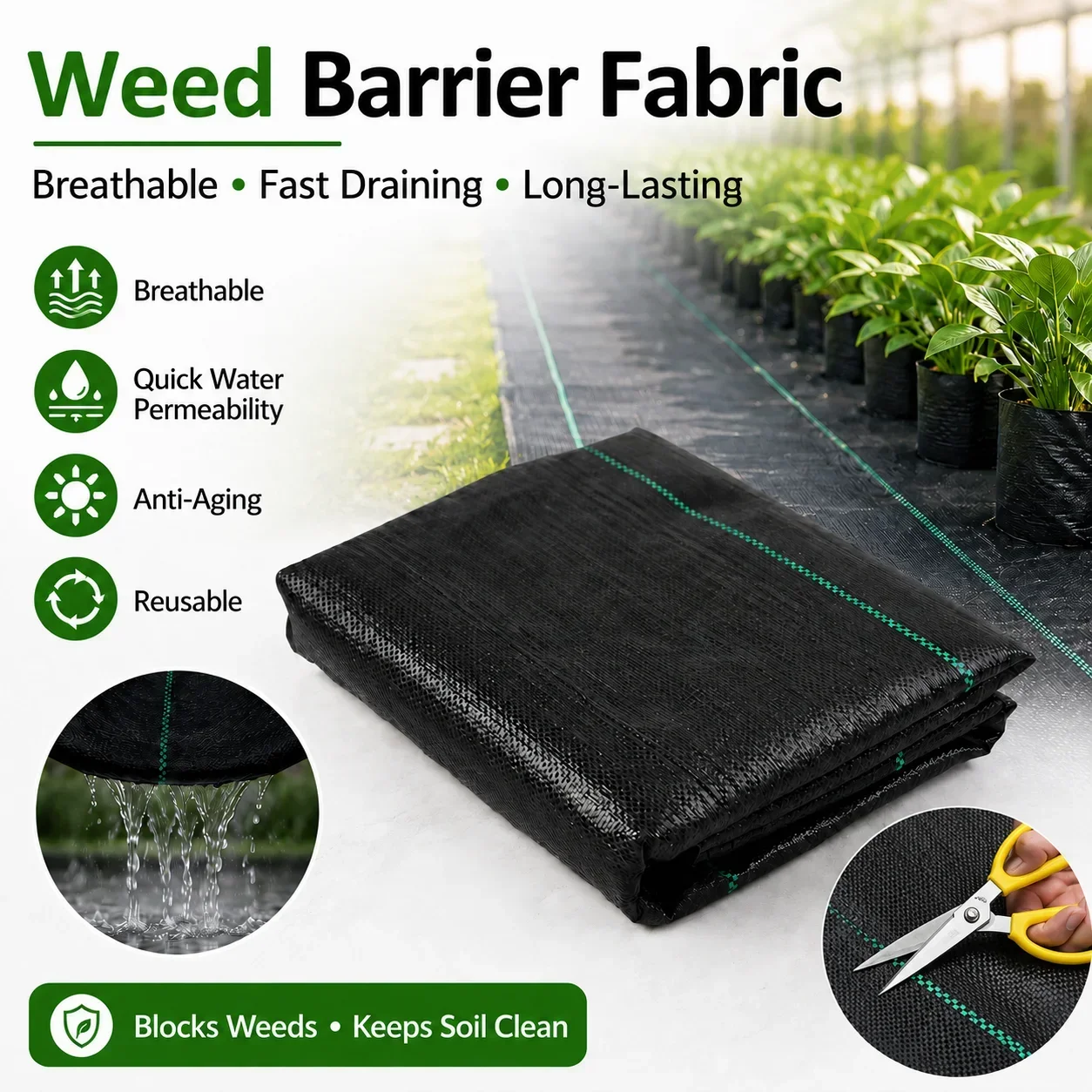 Water Permeable Weed Barrier Fabric Geotextile Ground Cover Agricultural Mulch Cloth Greenhouse Garden Weed Control Mat