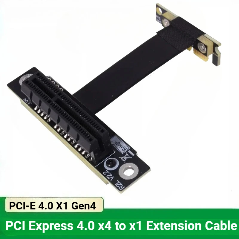 Brand New PCI Express 4.0 x4 To x1 Riser Ribbon Cable Graphics Card PCI-E 1x To 4x Extension Cable Dual 90 Degree Riser Extender