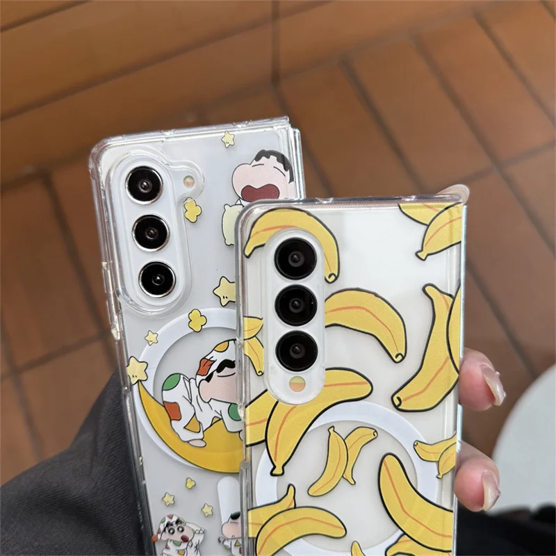 Cute moon Star Crayon Shin-chan Folding Magsafe Wireless Charge Case For Samsung ZFold 3 4 5 6 7 ZFold7 Cartoon Magnetic Holder