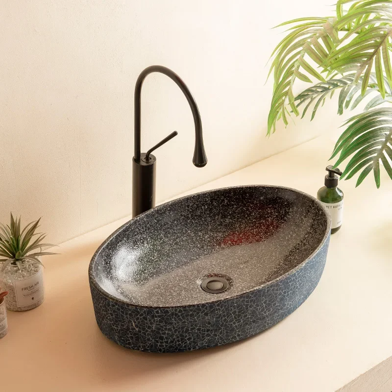 

Oval table basin sink bathroom wash on the table ceramic basin hotel decoration new room decoration bathroom installation