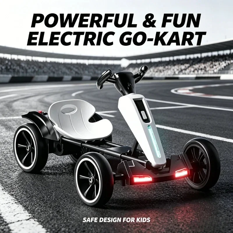 Foldable Kids Electric Go Kart, LED Light Off-Road Ride On Toy Car, No Assembly Portable Outdoor Race Vehicle for Boys