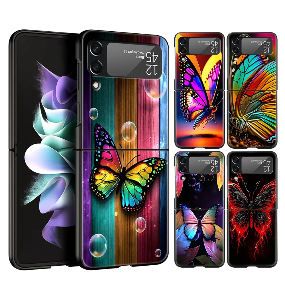 Butterfly Hard PC Phone Case For Samsung Galaxy Z Flip 4 5 Black Cover For Galaxy Z Flip 3 Foldable Shockproof Cases Capas Bags