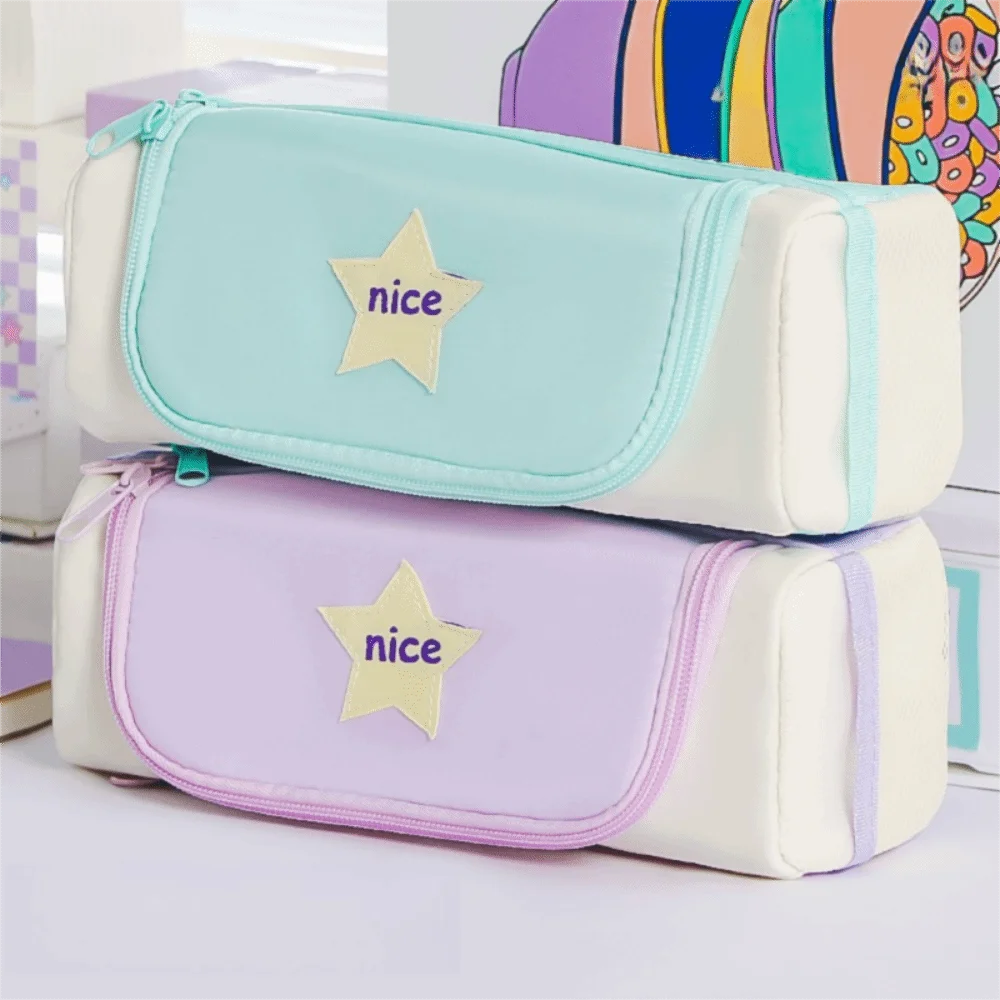 Makeup Bag Cartoon Star Pencil Case Large Capacity Cosmetics Storage Korean Pencil Bag Portable Zipper Stationery Storage Bag