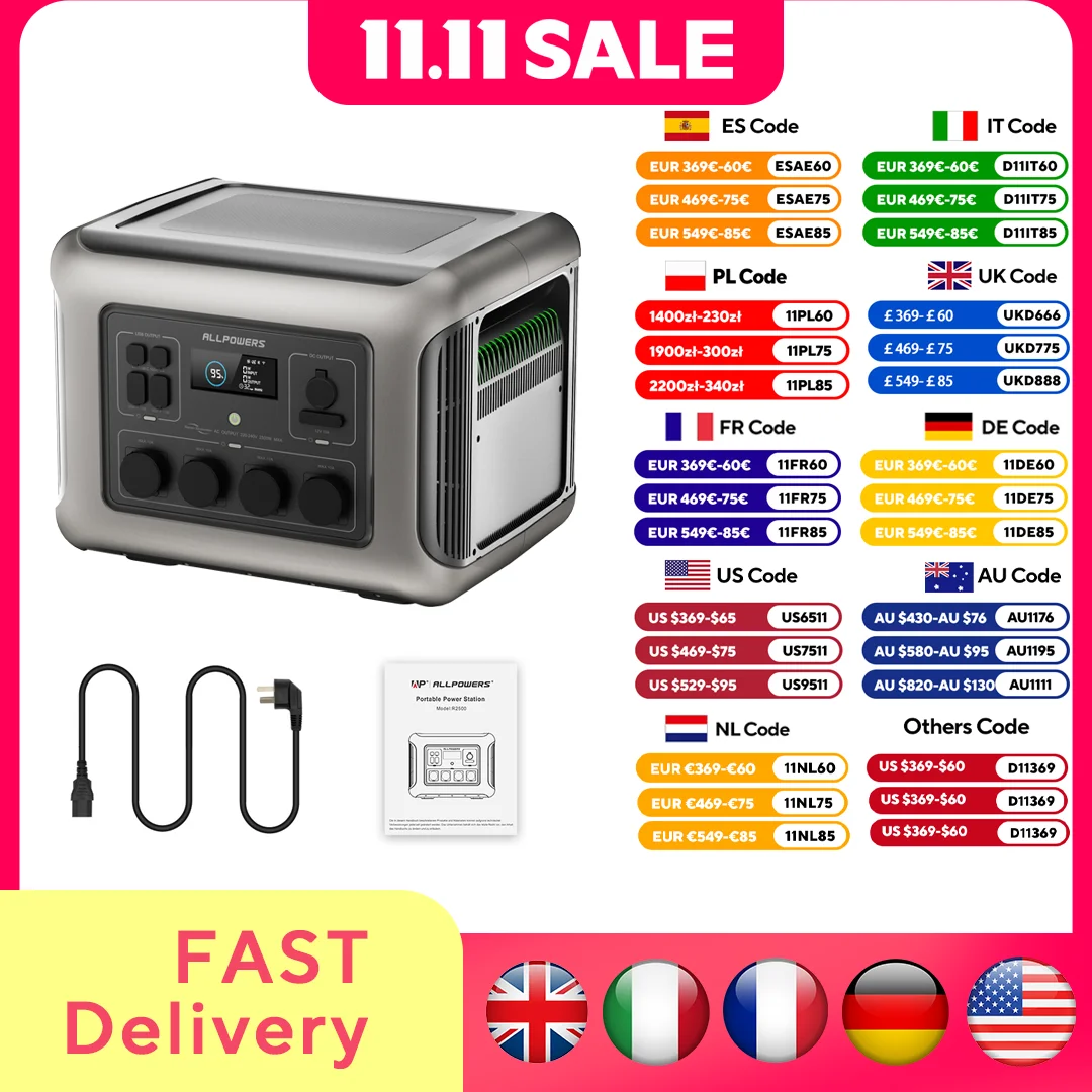 ALLPOWERS R2500 Portable Power Station 2016Wh Expandable to 20kWh LFP Battery 2500W Emergency Household / Outdoor Power Supply