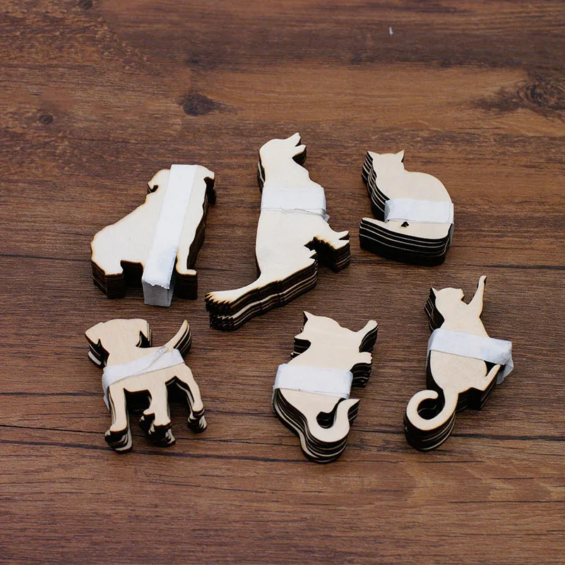 5/10Pcs Diy Woodworking Crafts Cats DogsCute Animal Shapes Home Decoration DIY Scrapbooking Crafts Pets Wooden Chips