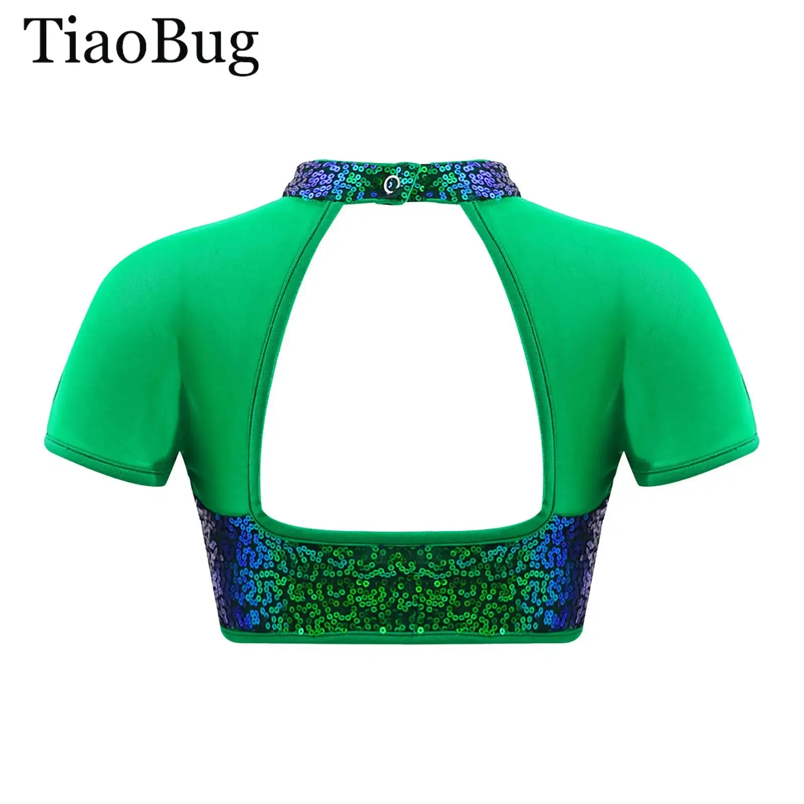 

Sparkly Sequins Ballet Jazz Hip Hop Dance Top Short Sleeve Mesh Sequin Dance Crop Top And Skirt Ice Skating Cheerleading Clothes