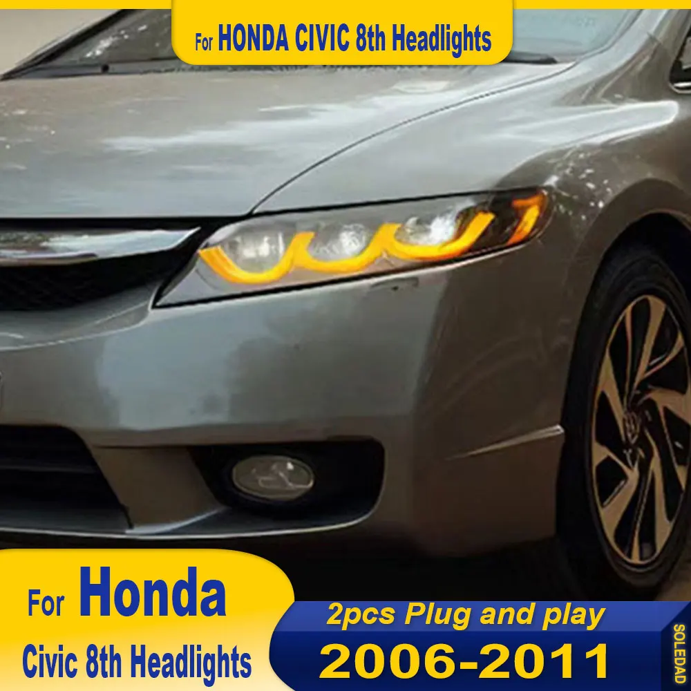 

Фара для Honda Civic 8 2006 2007 2008 2009 2010 2011, светодиодная фара проектора, дневные ходовые огни, аксессуары
