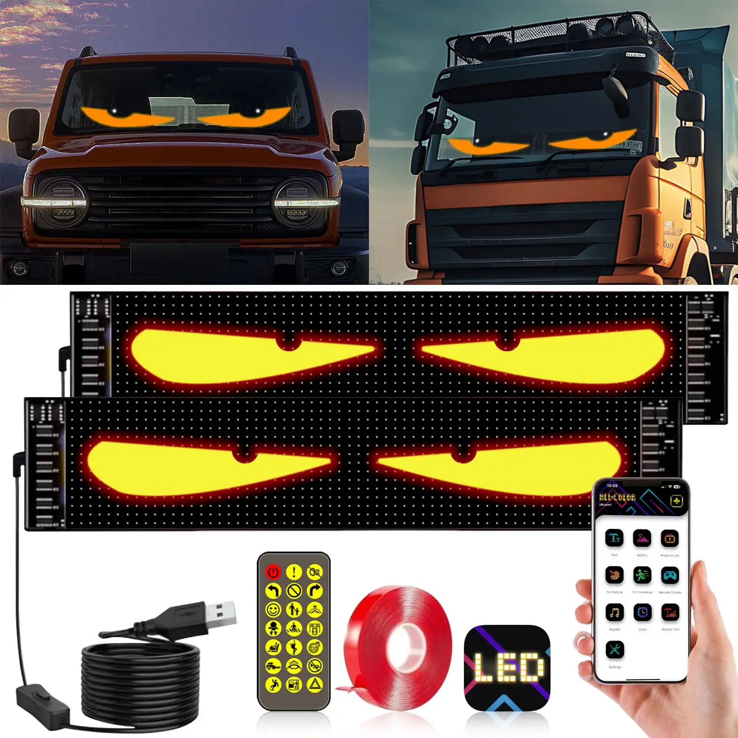 

2PCS Devil Eyes Light for Car Windshield Programmable Flexible LED Display Screen with APP Control Remote Dynamic Big Eye Lights