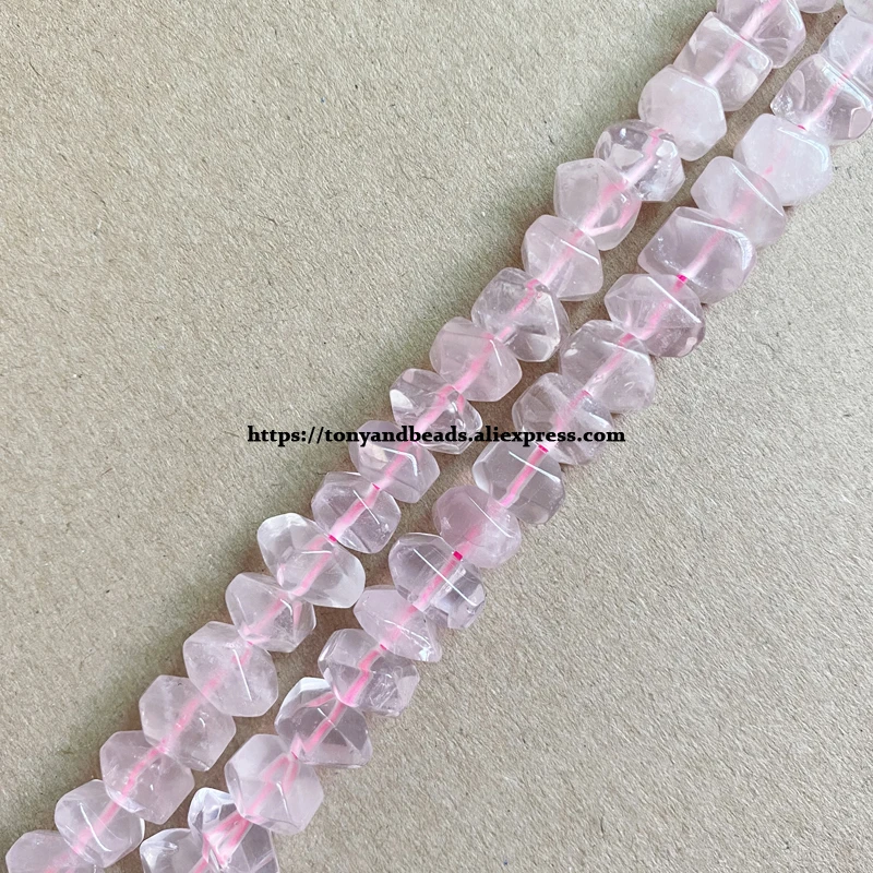 Semi-precious Stone Irregular Faceted Rondelle Pink Rose Quartz 7