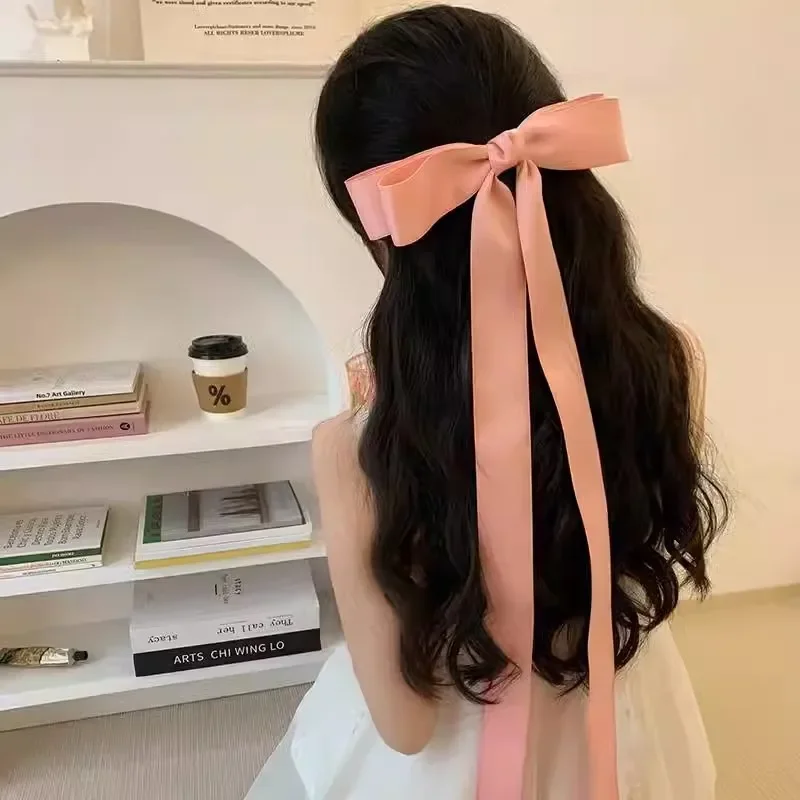 Women Extra Long Bow Ribbon Hair Clip French Style Girl Hair Clip Accessory for The Back of The Head When Going Out заколки